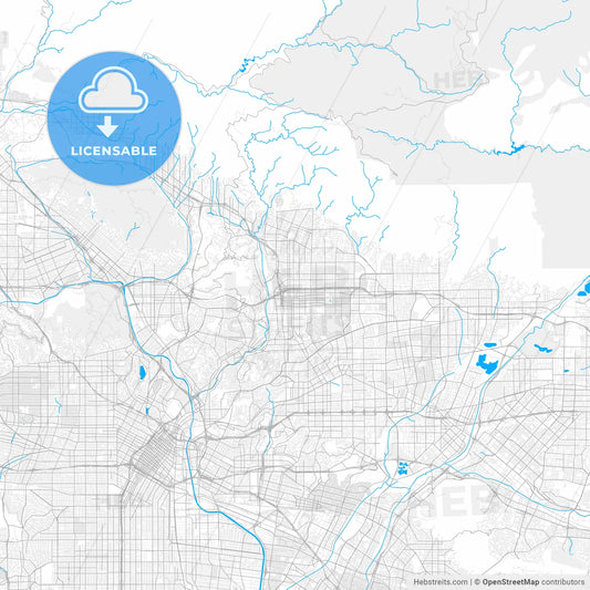 Rich detailed vector map of Pasadena, California, USA