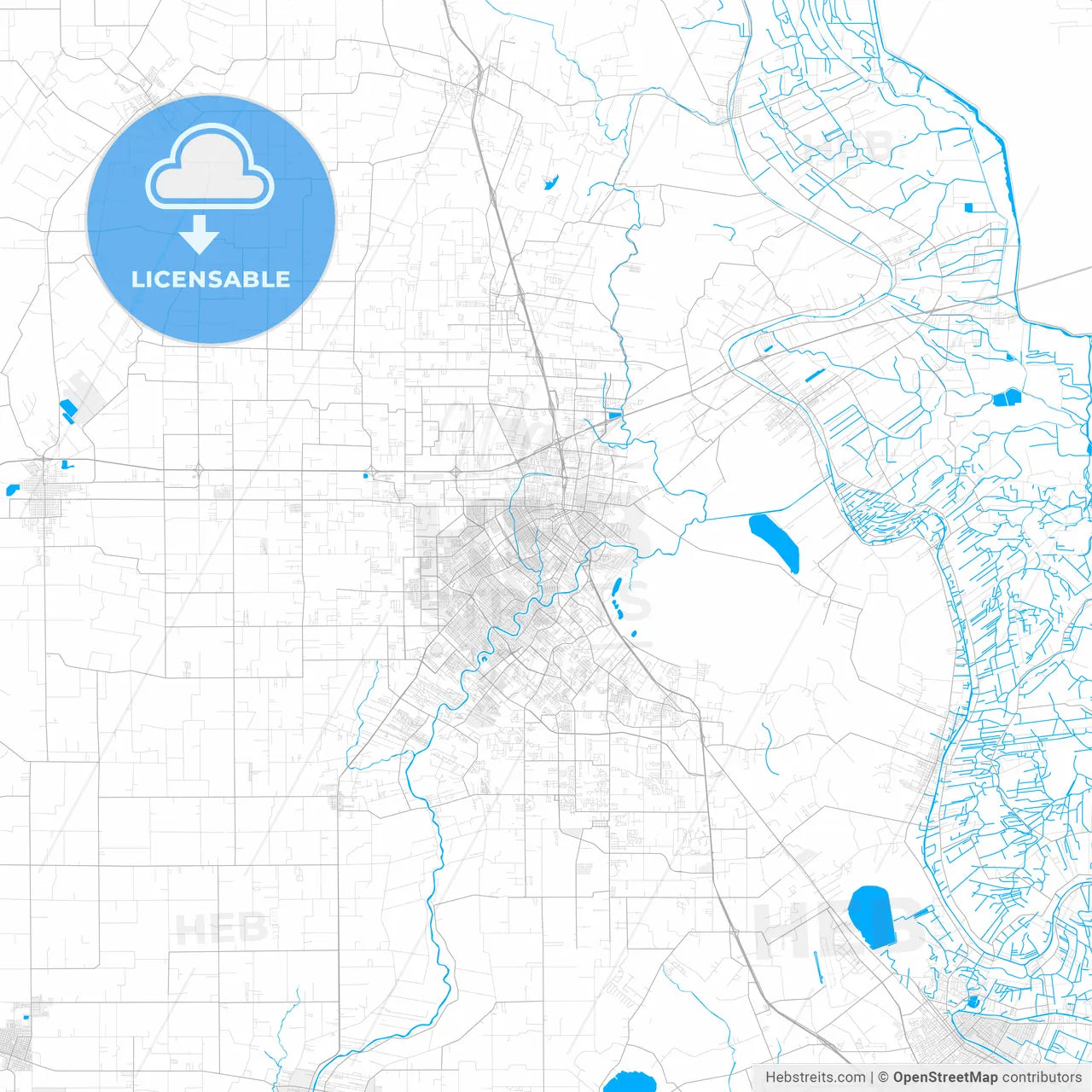 Rich detailed vector map of Lafayette, Louisiana, USA