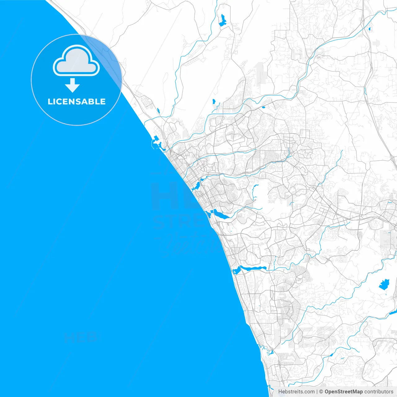 Rich detailed vector map of Carlsbad, California, USA