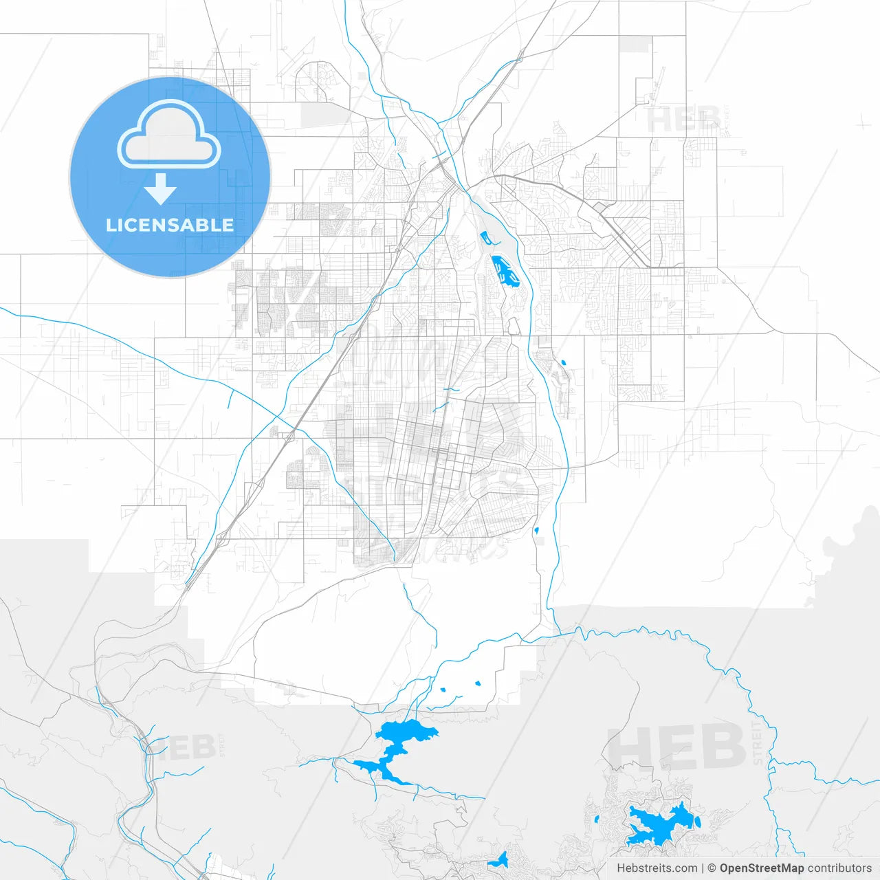 Rich detailed vector map of Hesperia, California, USA