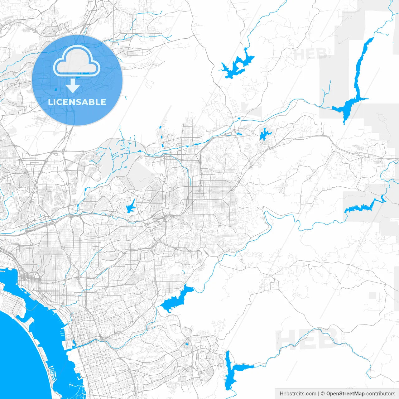 Rich detailed vector map of El Cajon, California, USA