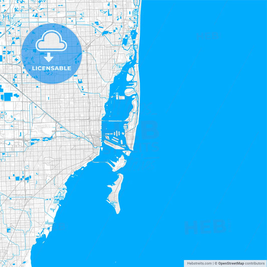 Rich detailed vector map of Miami Beach, Florida, USA