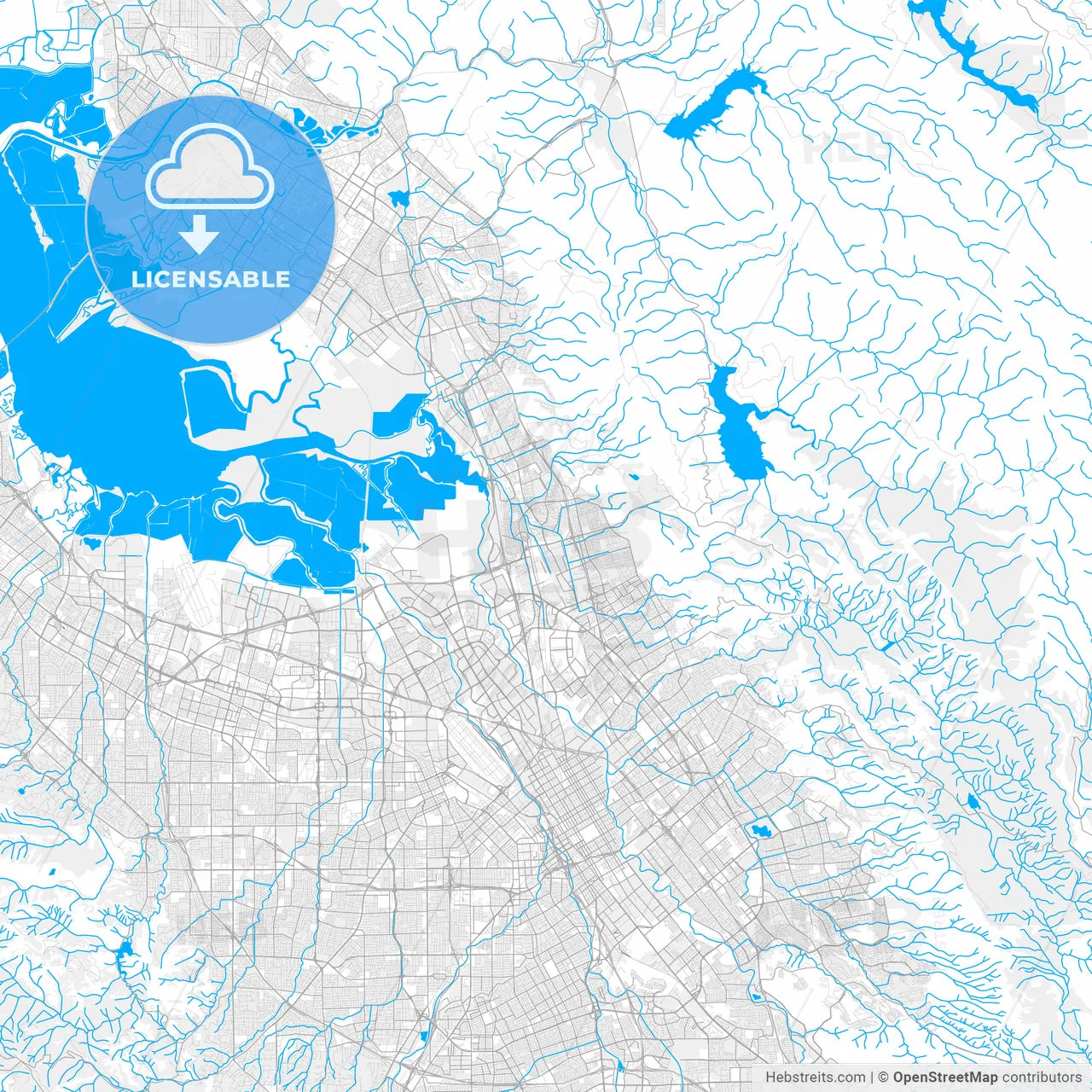 Rich detailed vector map of Milpitas, California, USA