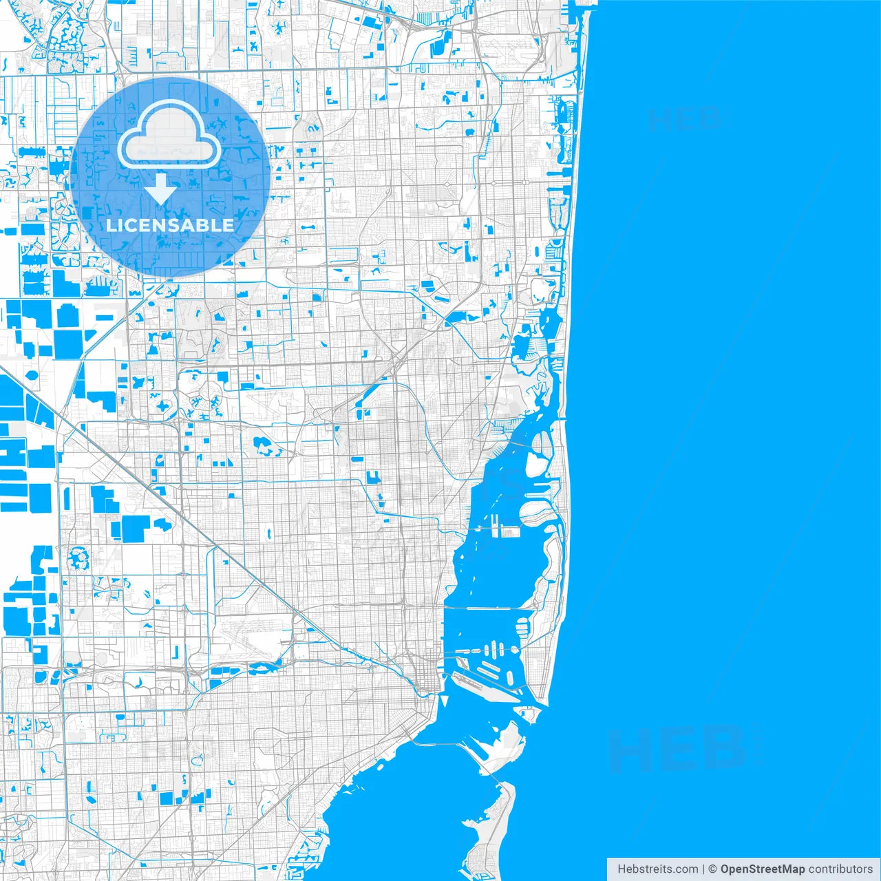Rich detailed vector map of North Miami, Florida, USA
