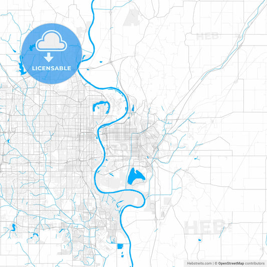 Rich detailed vector map of Council Bluffs, Iowa, USA