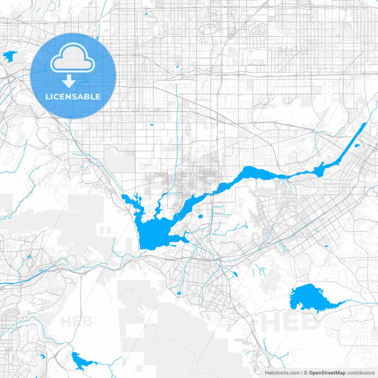 Rich detailed vector map of Eastvale, California, USA