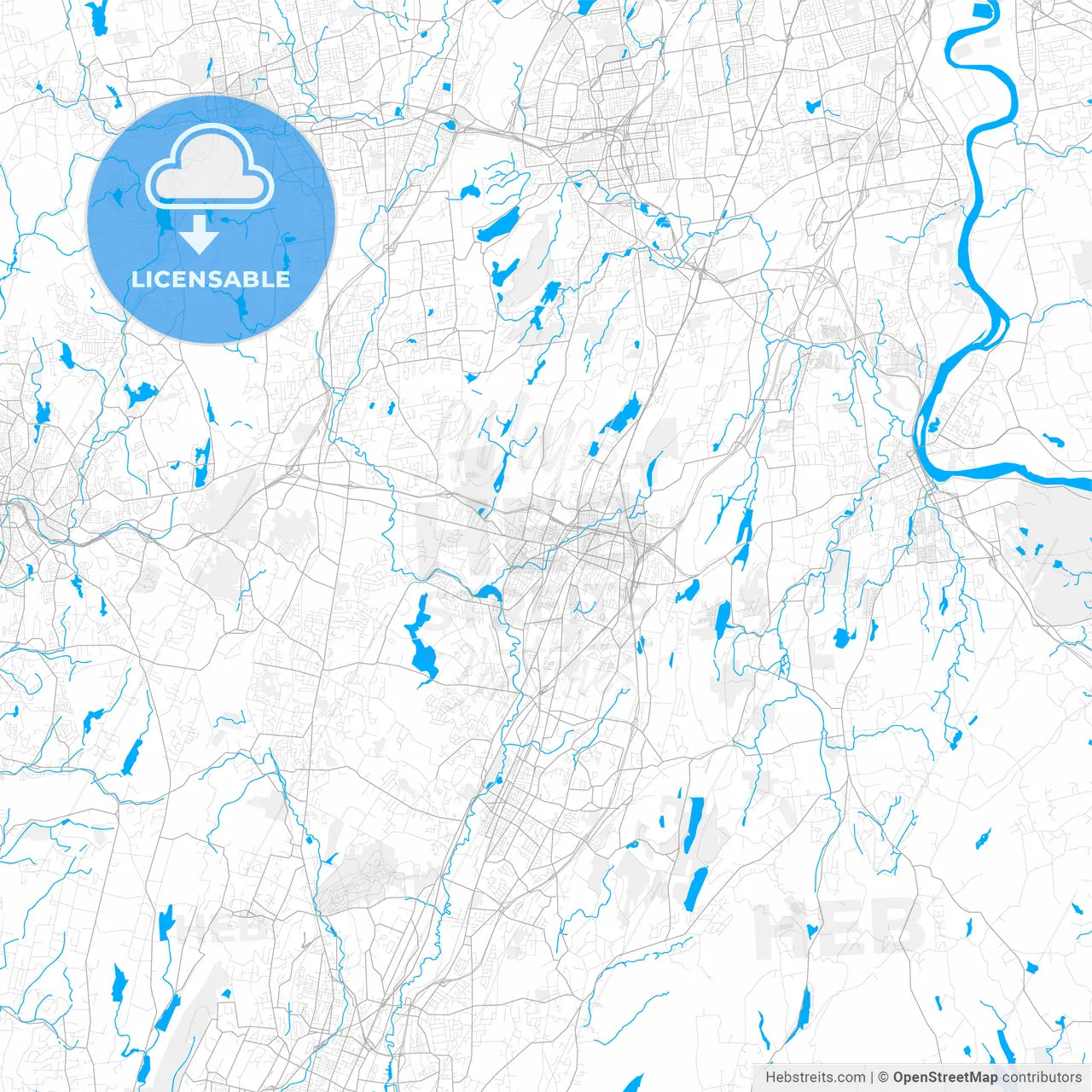 Rich detailed vector map of Meriden, Connecticut, USA