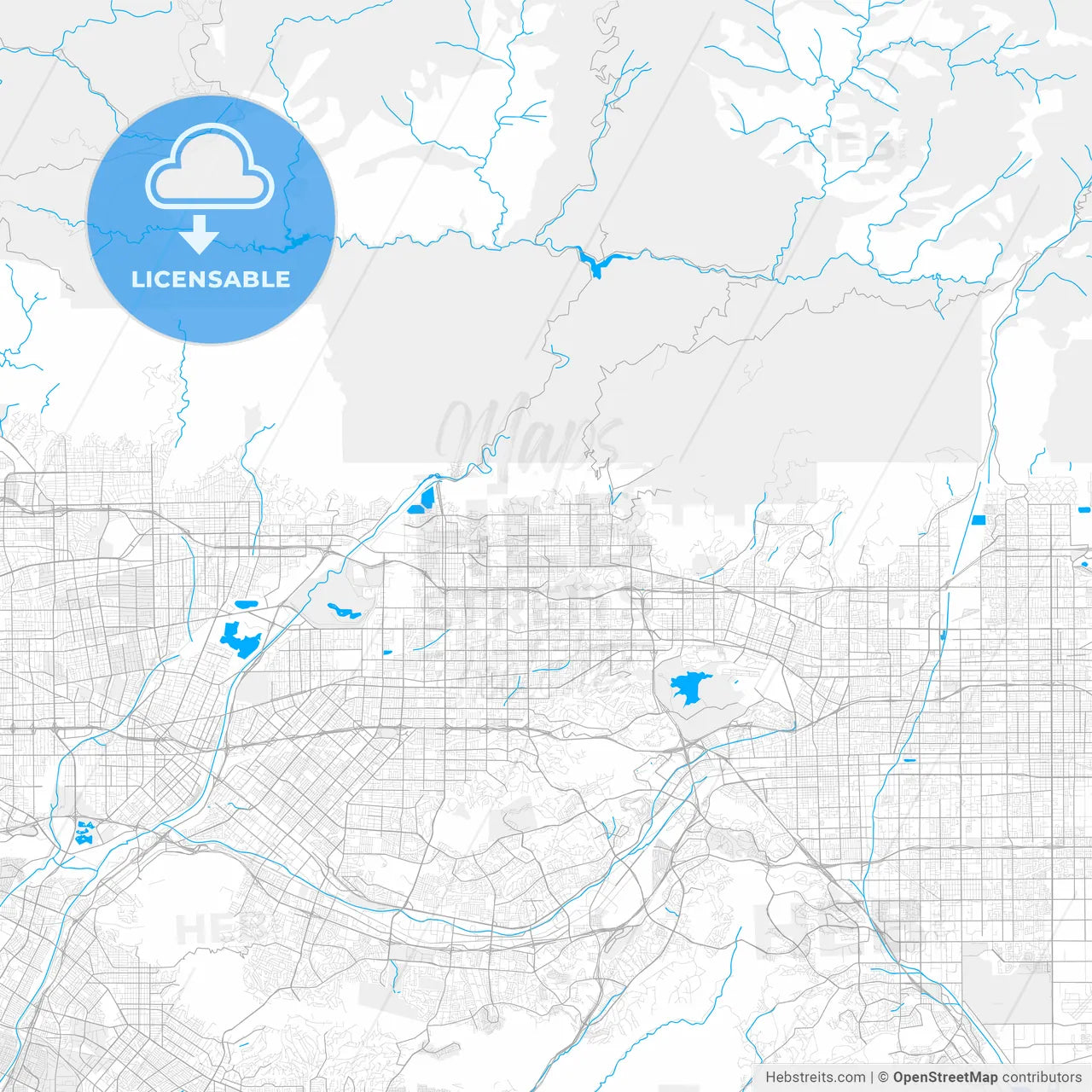 Rich detailed vector map of Glendora, California, United States of America