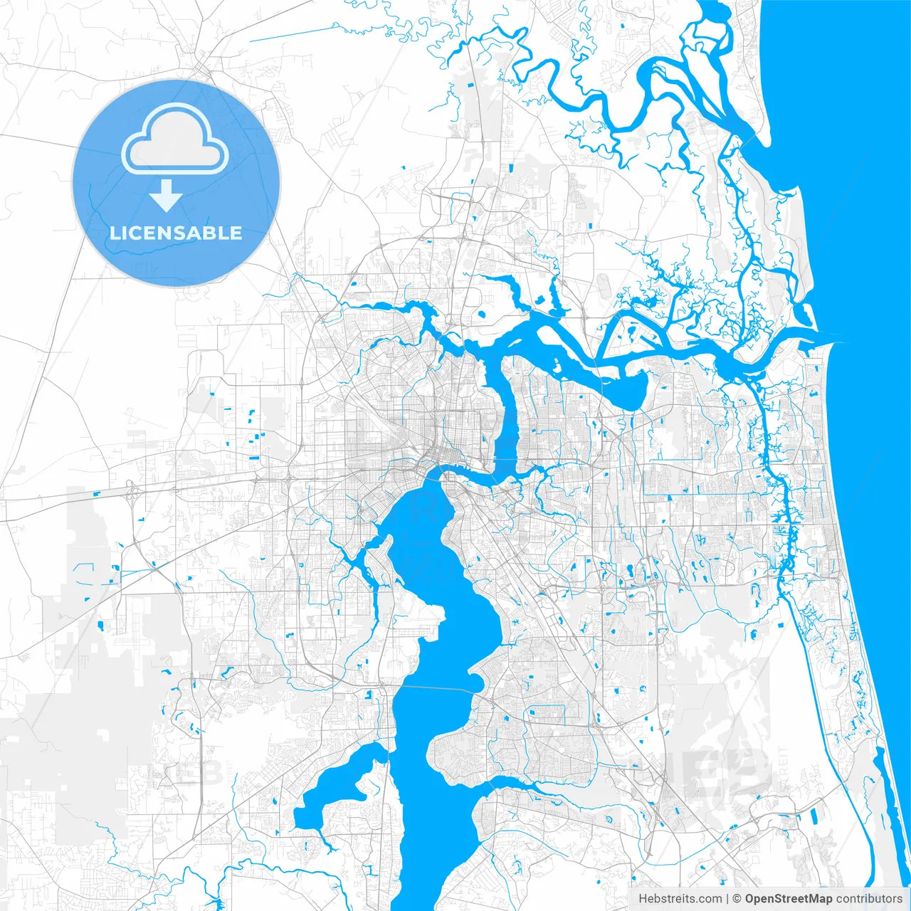 Rich detailed vector map of Jacksonville, Florida, U.S.A.
