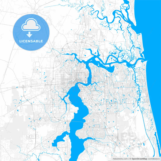 Rich detailed vector map of Jacksonville, Florida, U.S.A.