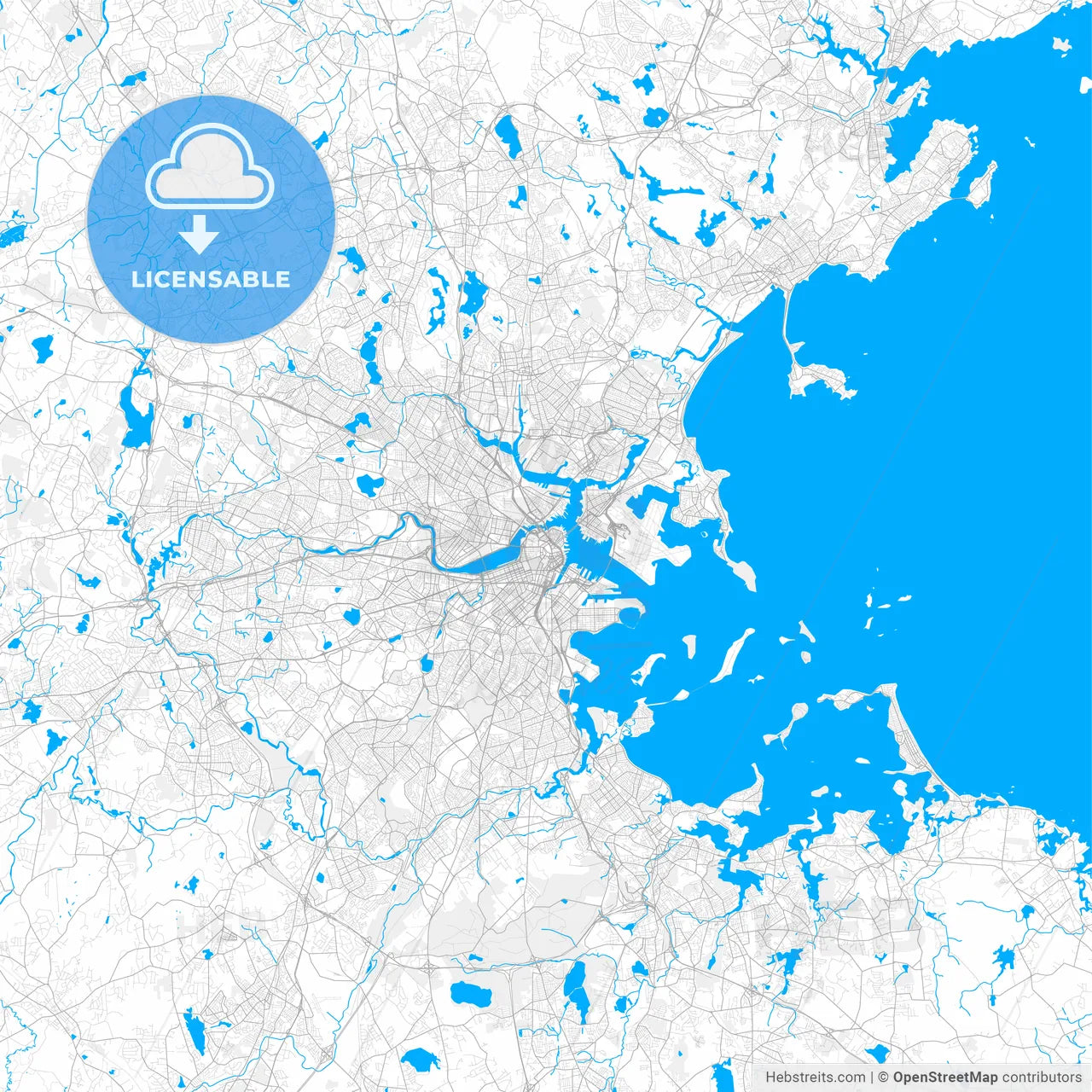 Rich detailed vector map of Boston, Massachusetts, U.S.A.