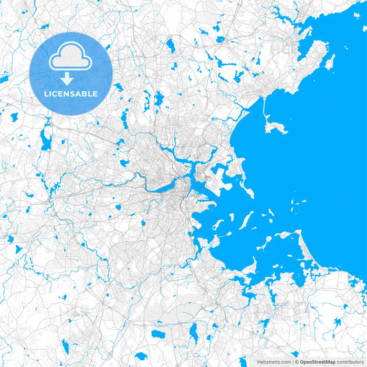 Rich detailed vector map of Boston, Massachusetts, U.S.A.