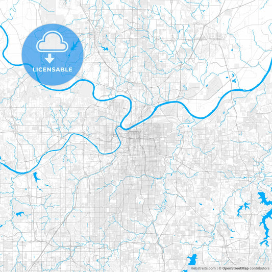 Rich detailed vector map of Kansas City, Missouri, U.S.A.