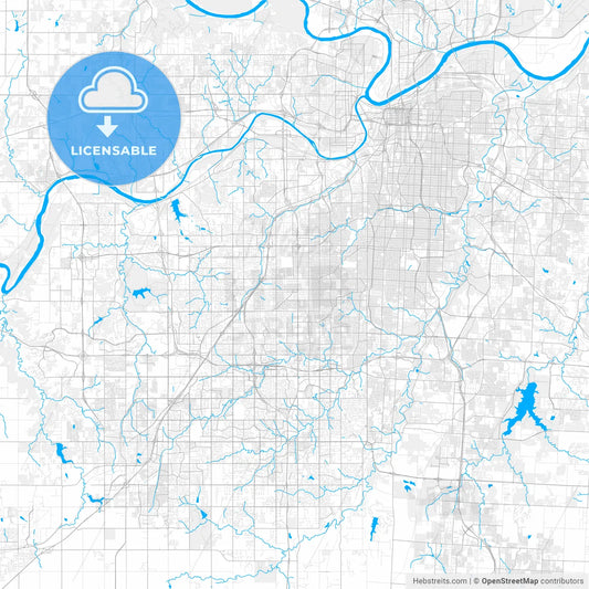Rich detailed vector map of Overland Park, Kansas, USA