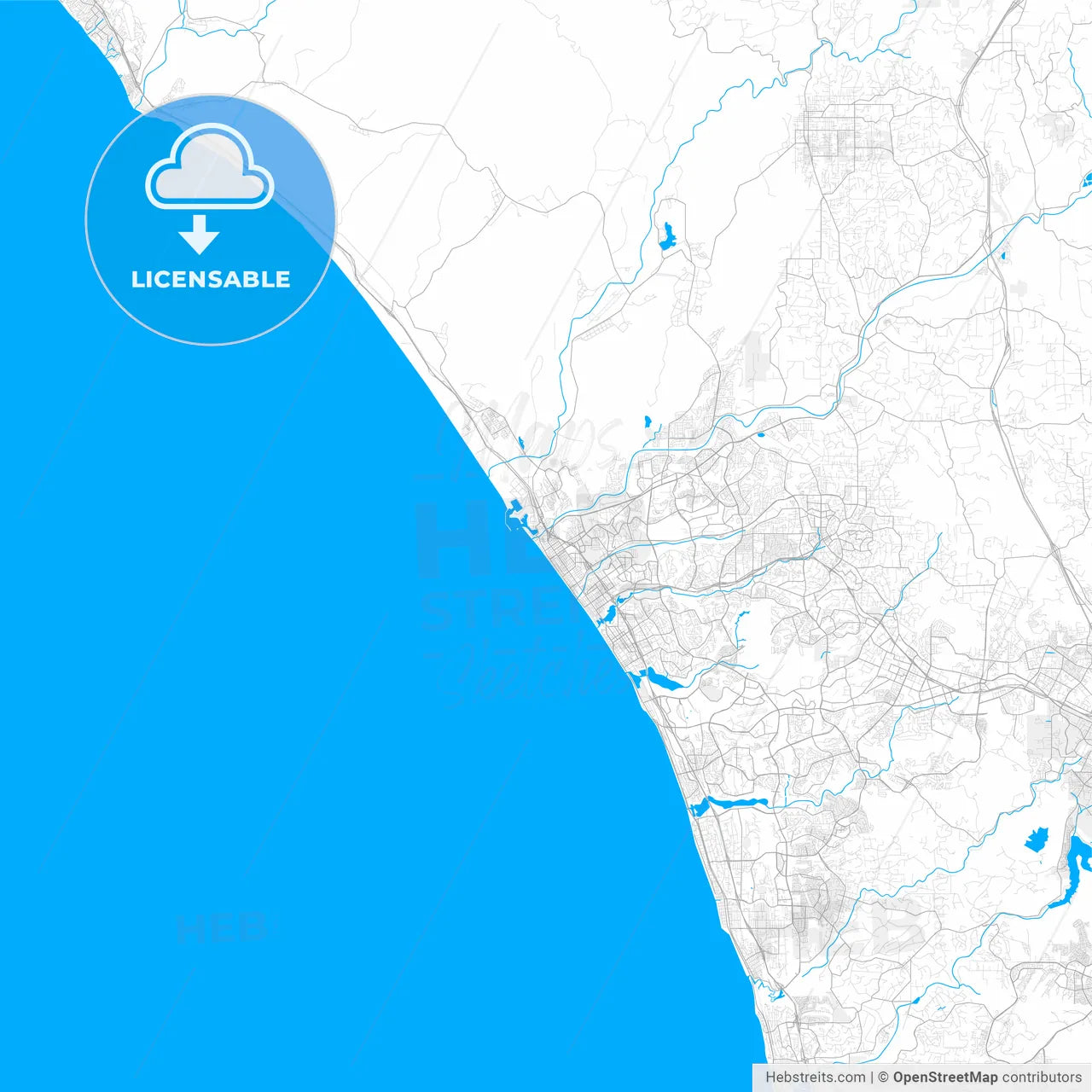 Rich detailed vector map of Oceanside, California, USA