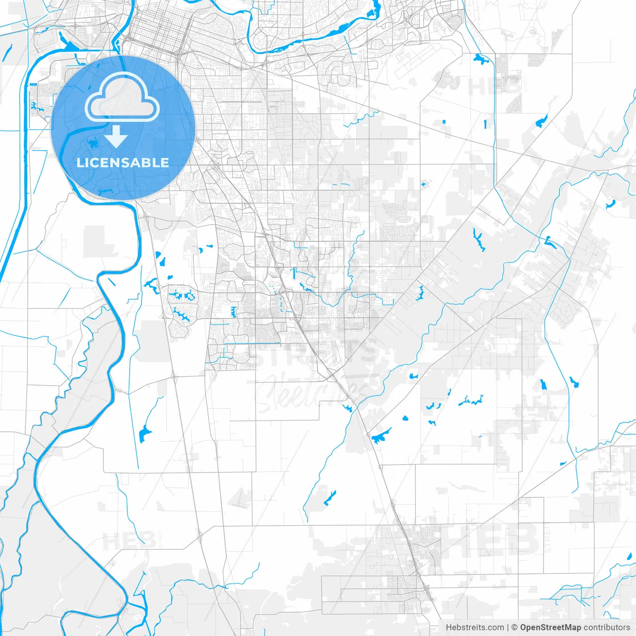 Rich detailed vector map of Elk Grove, California, USA