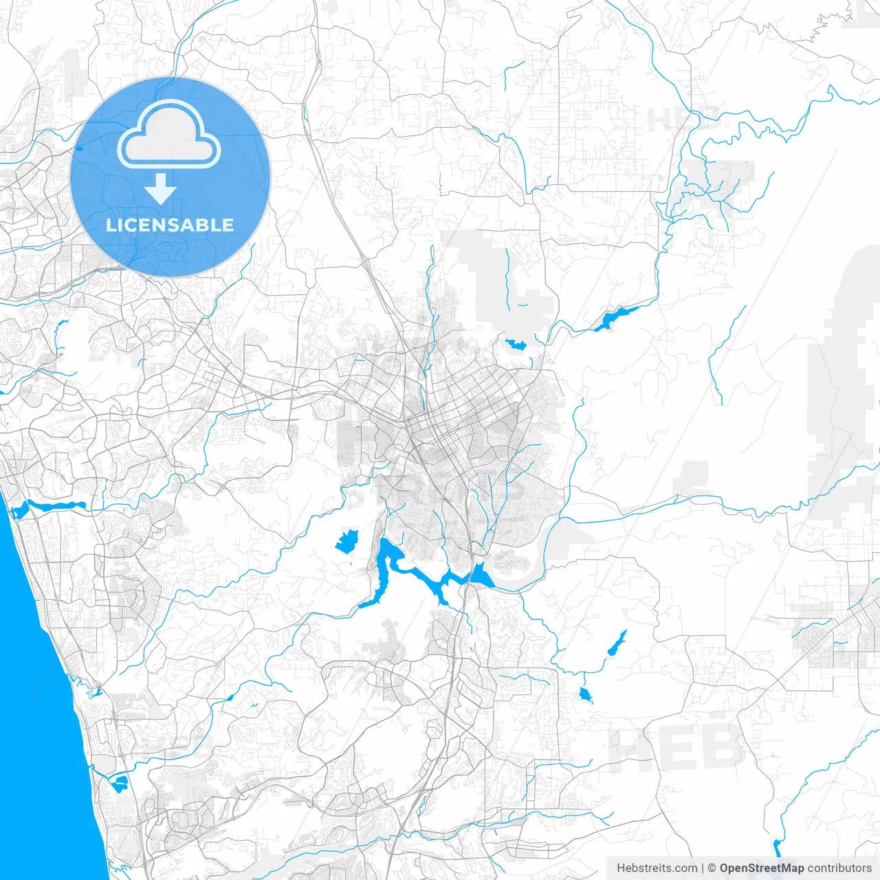 Rich detailed vector map of Escondido, California, USA
