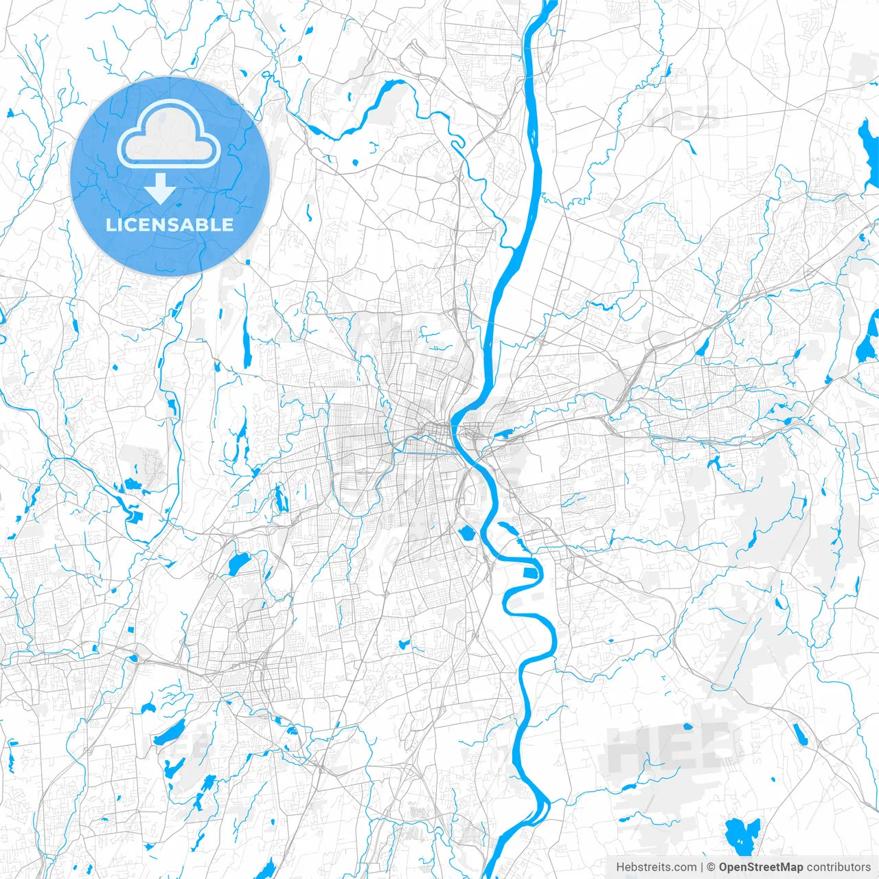 Rich detailed vector map of Hartford, Connecticut, USA