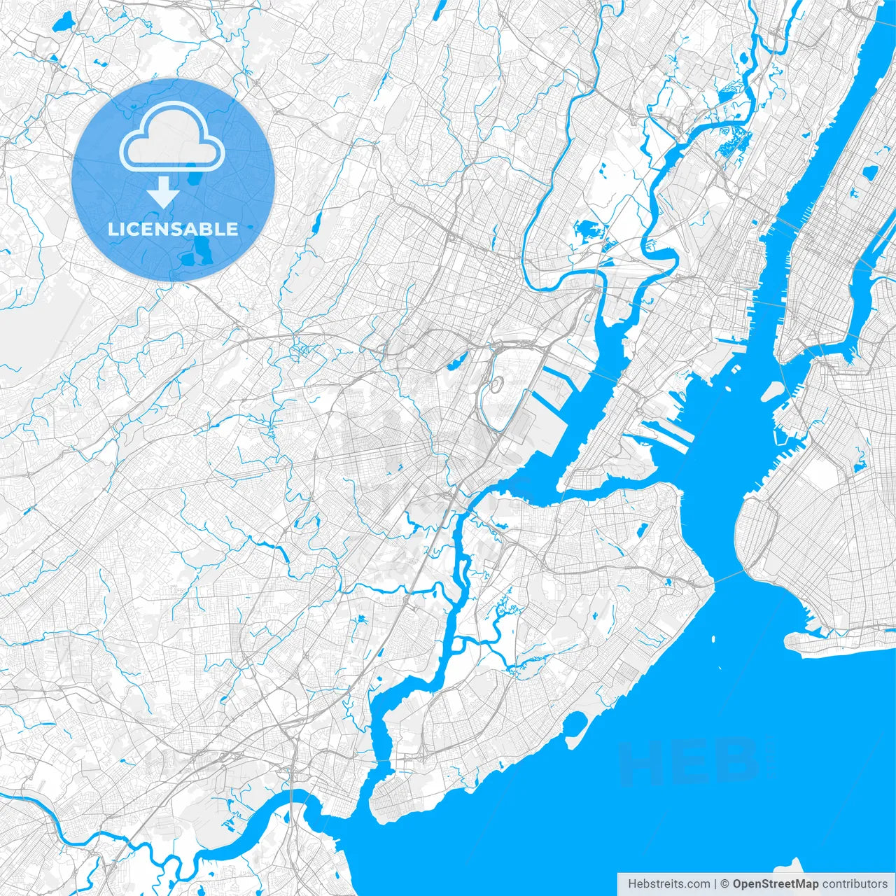 Rich detailed vector map of Elizabeth, New Jersey, USA