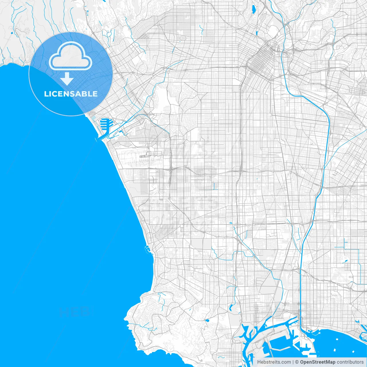 Rich detailed vector map of Hawthorne, California, USA
