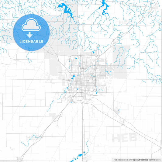 Rich detailed vector map of Bloomington, Illinois, USA