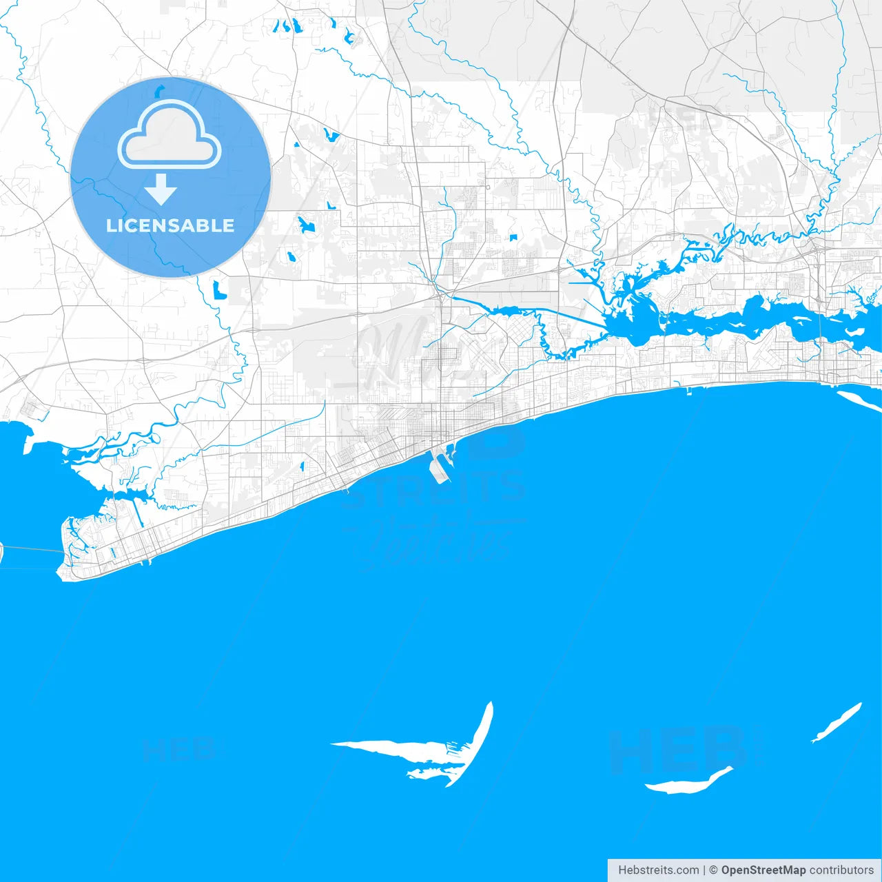Rich detailed vector map of Gulfport, Mississippi, USA