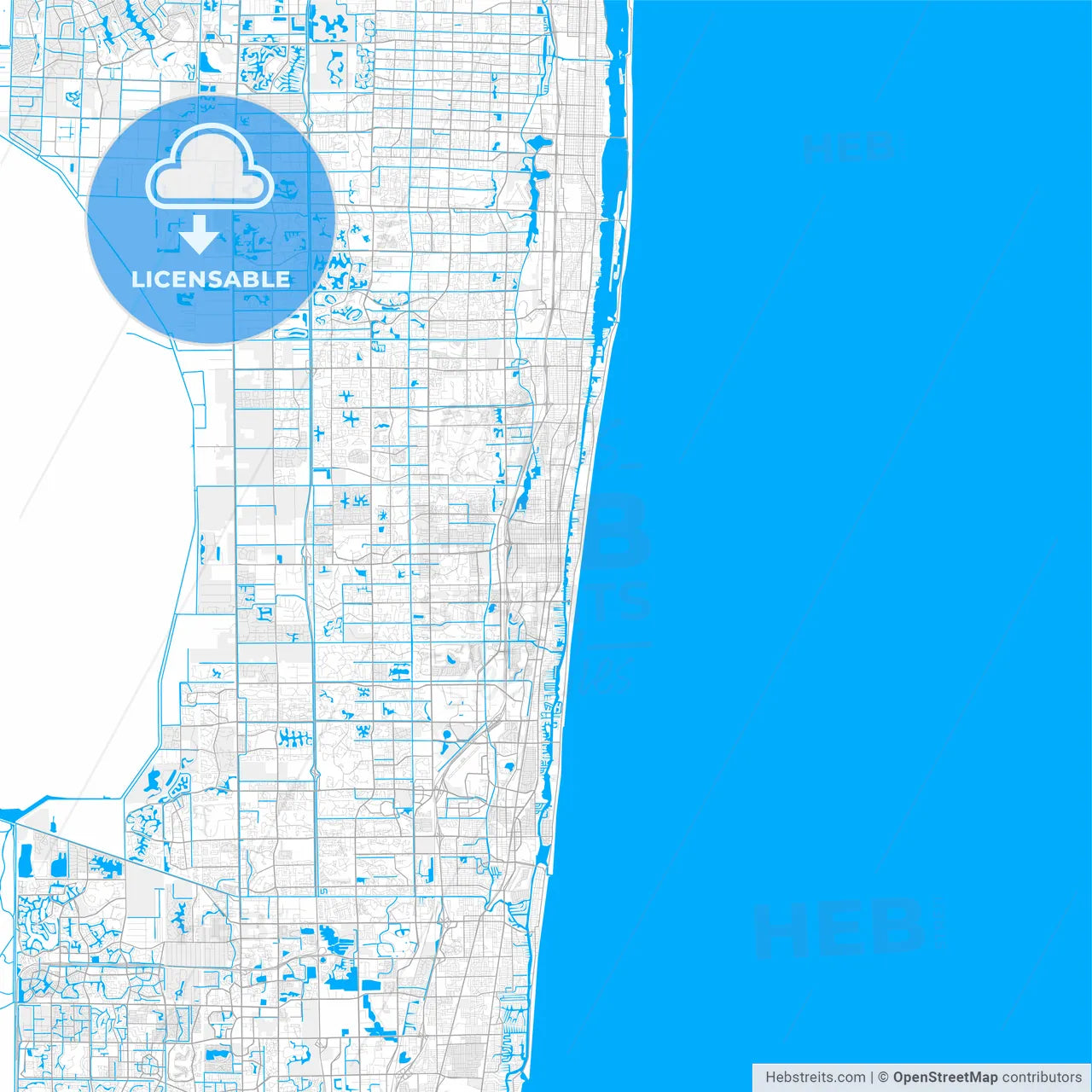 Rich detailed vector map of Delray Beach, Florida, USA