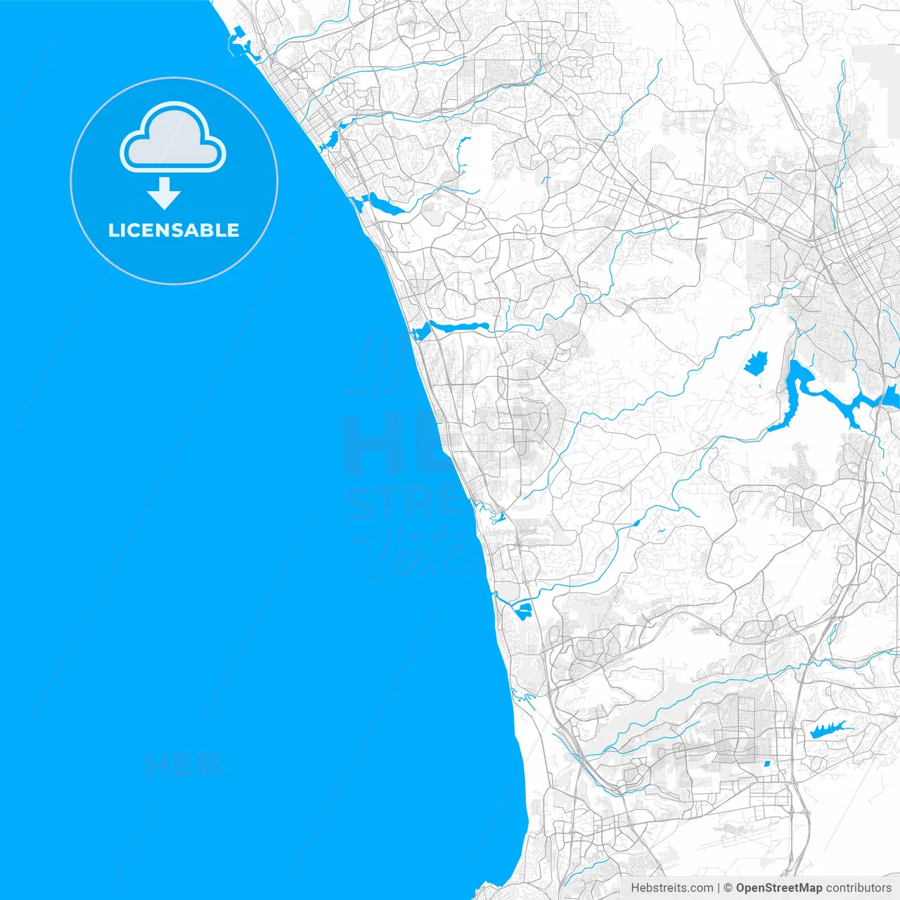 Rich detailed vector map of Encinitas, California, USA