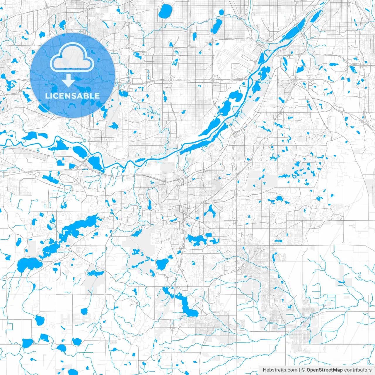 Rich detailed vector map of Burnsville, Minnesota, USA