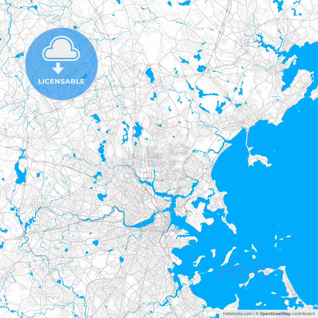 Rich detailed vector map of Malden, Massachusetts, USA