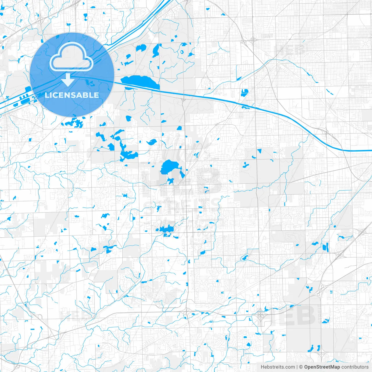 Rich detailed vector map of Orland Park, Illinois, USA