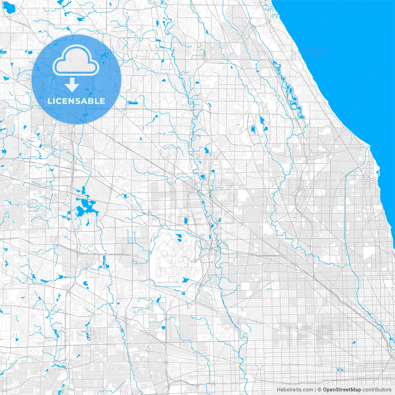 Rich detailed vector map of Des Plaines, Illinois, USA