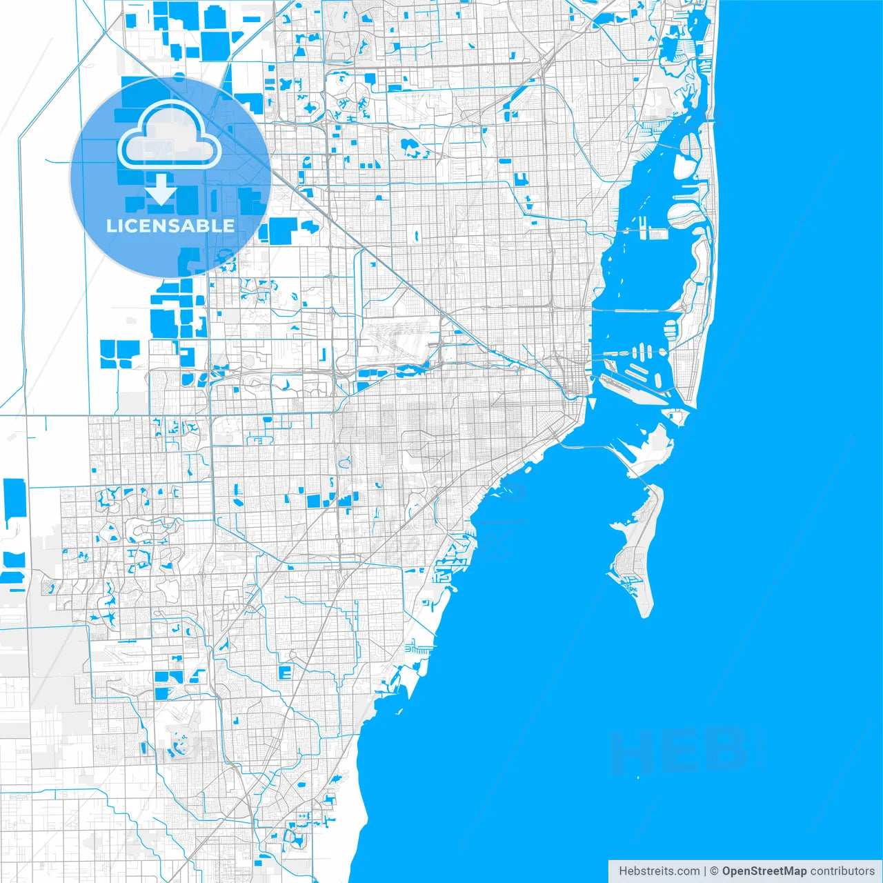 Rich detailed vector map of Coral Gables, Florida, United States of America