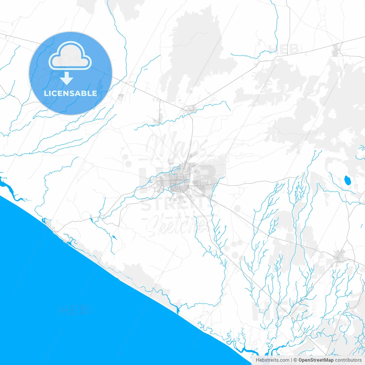 Rich detailed vector map of Aguascalientes, Aguascalientes, Mexico