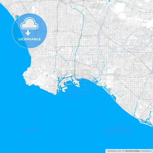 Rich detailed vector map of Long Beach, California, U.S.A.
