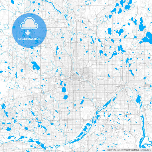 Rich detailed vector map of Minneapolis, Minnesota, U.S.A.