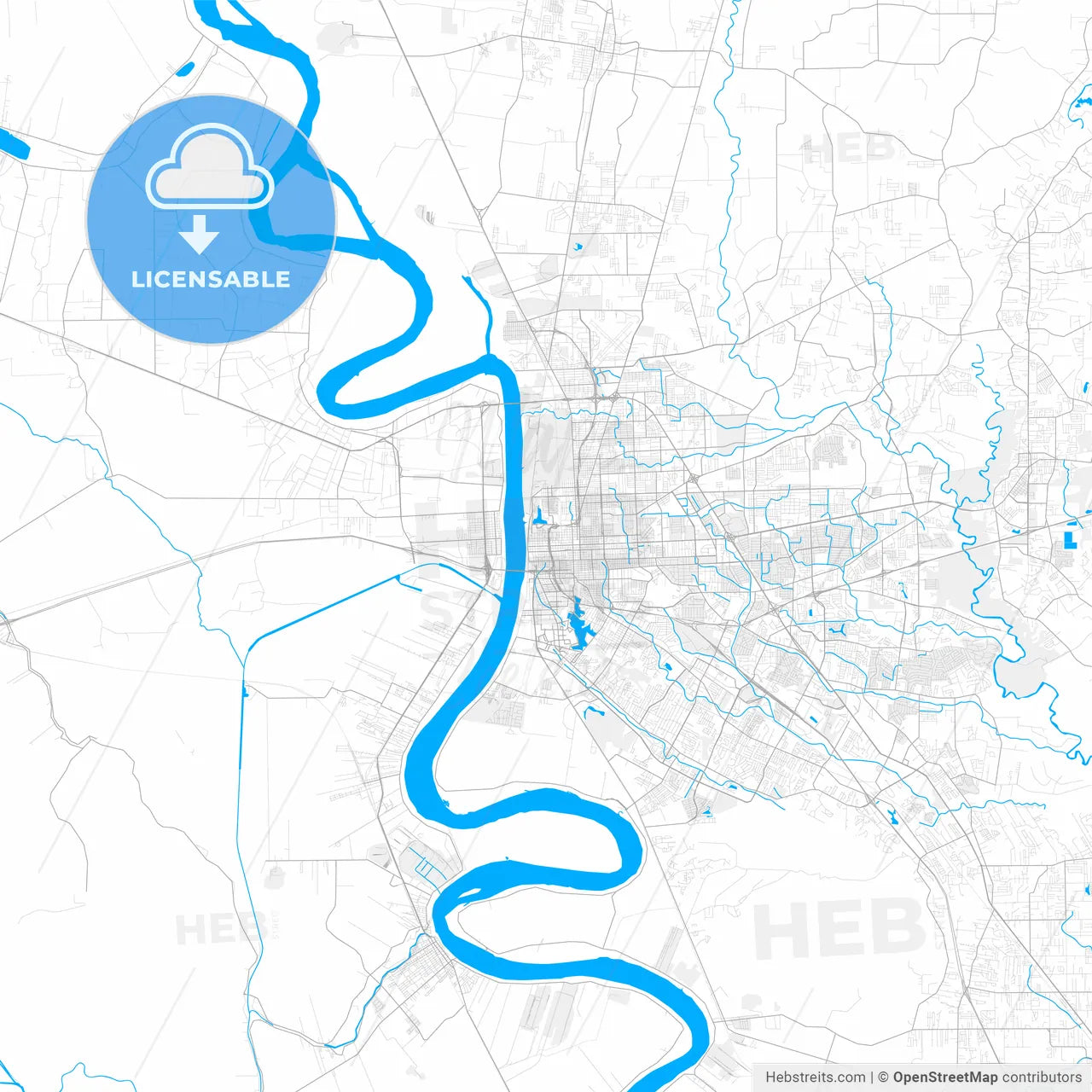 Rich detailed vector map of Baton Rouge, Louisiana, U.S.A.