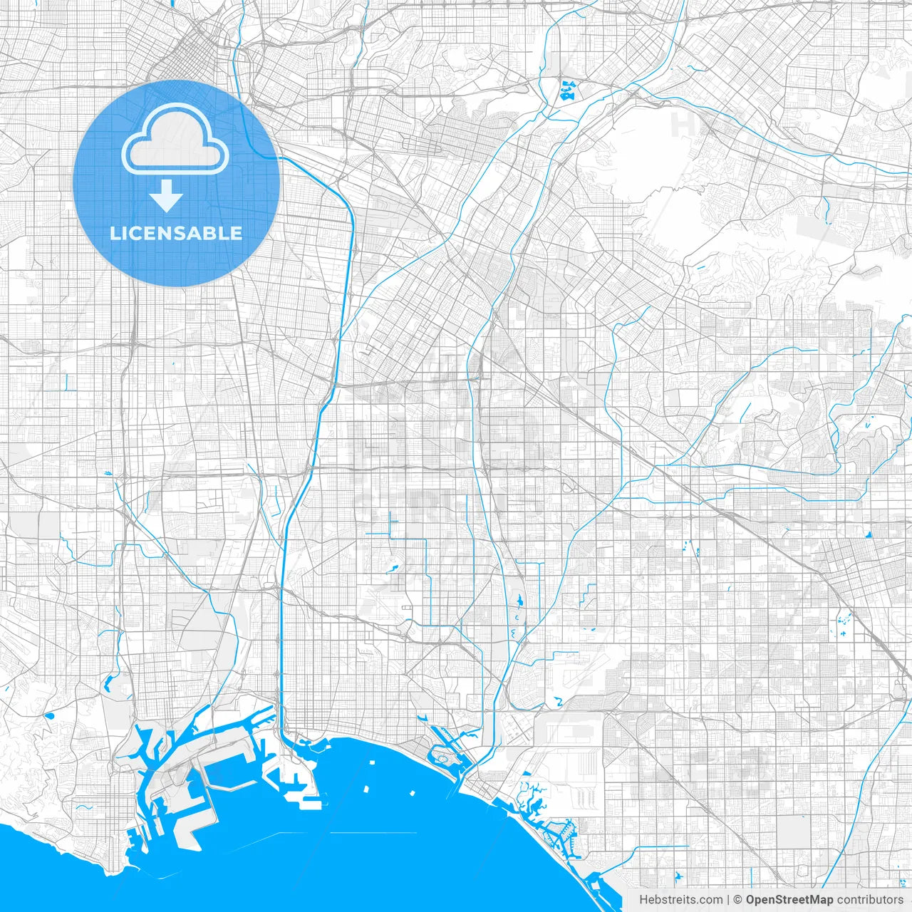 Rich detailed vector map of Bellflower, California, USA