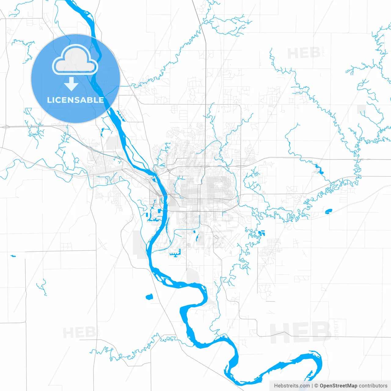 Rich detailed vector map of Bismarck, North Dakota, USA