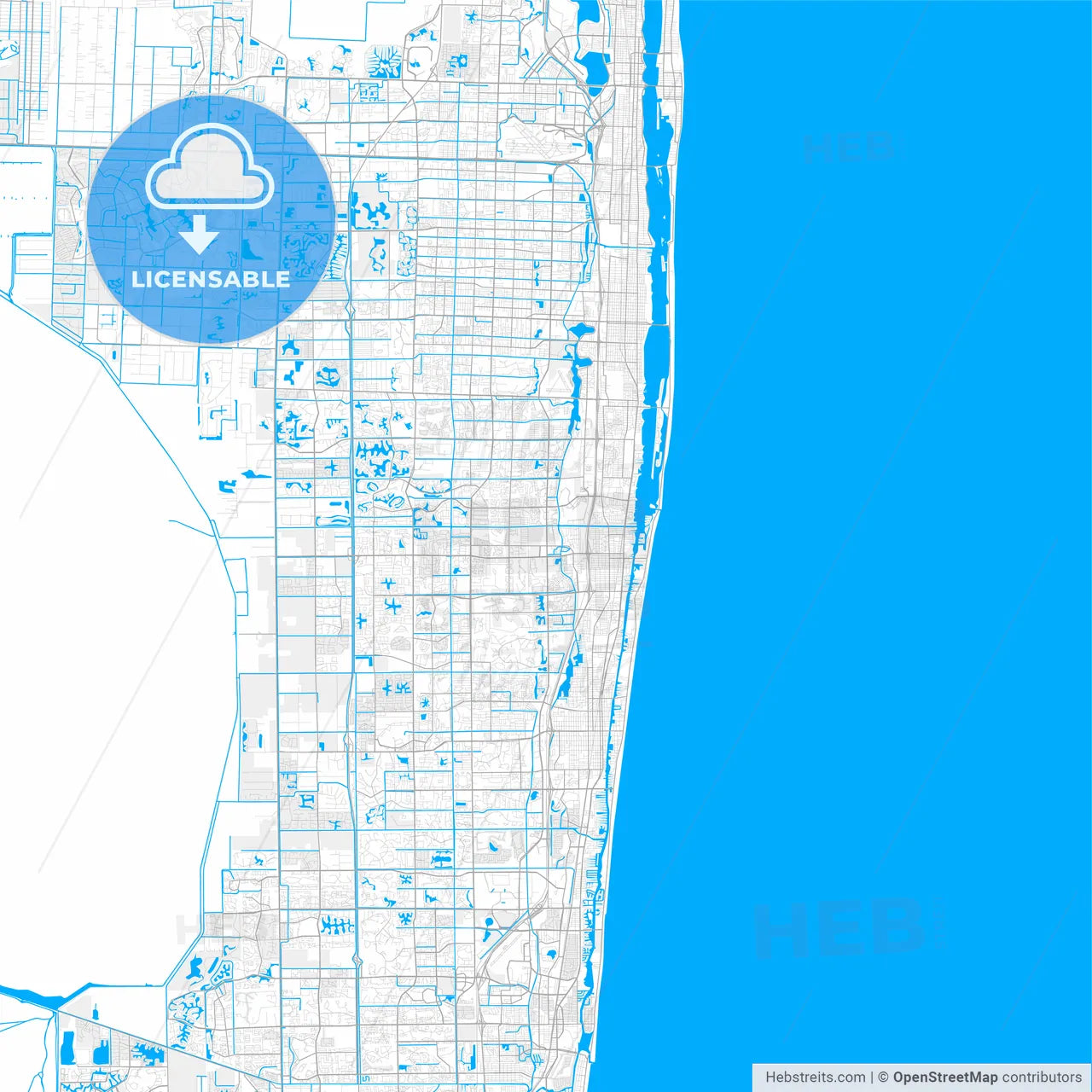 Rich detailed vector map of Boynton Beach, Florida, USA