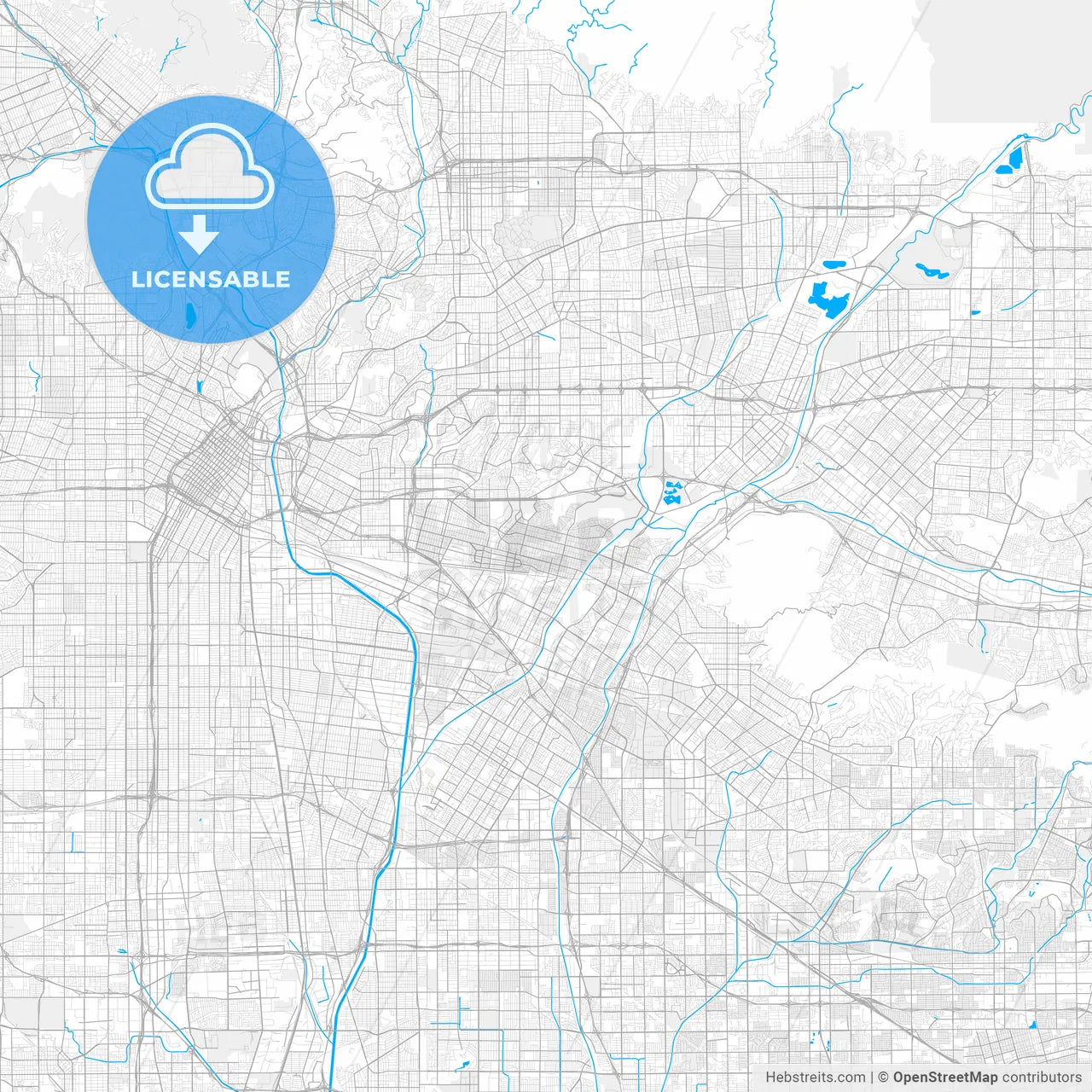 Rich detailed vector map of Montebello, California, USA