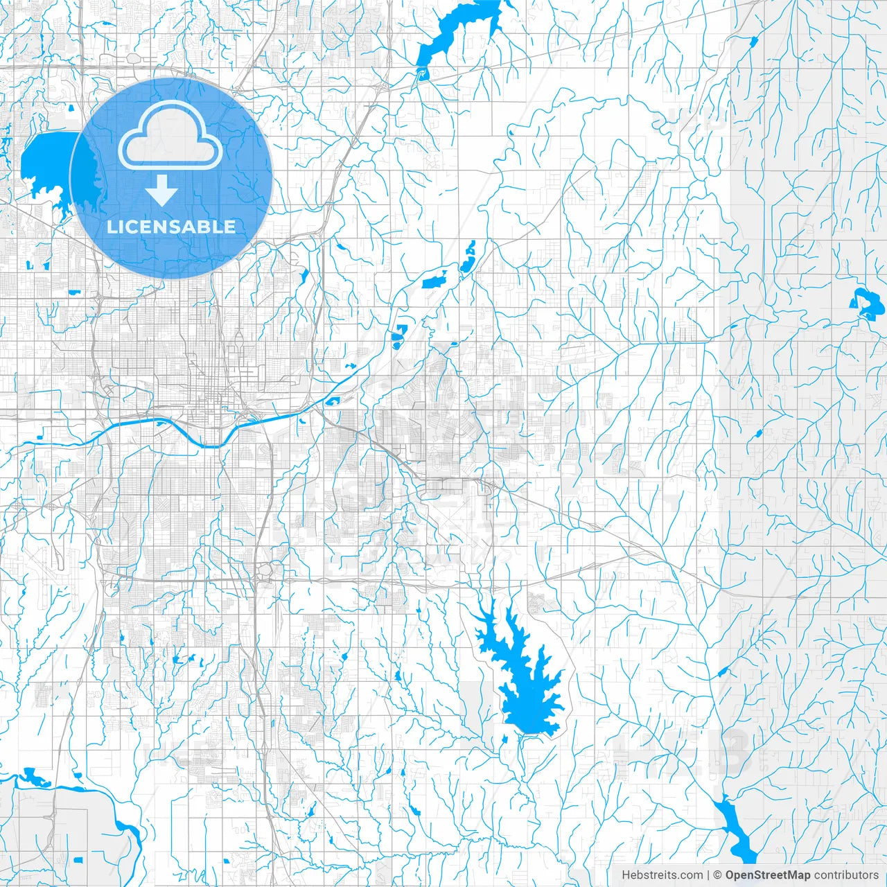 Rich detailed vector map of Midwest City, Oklahoma, USA