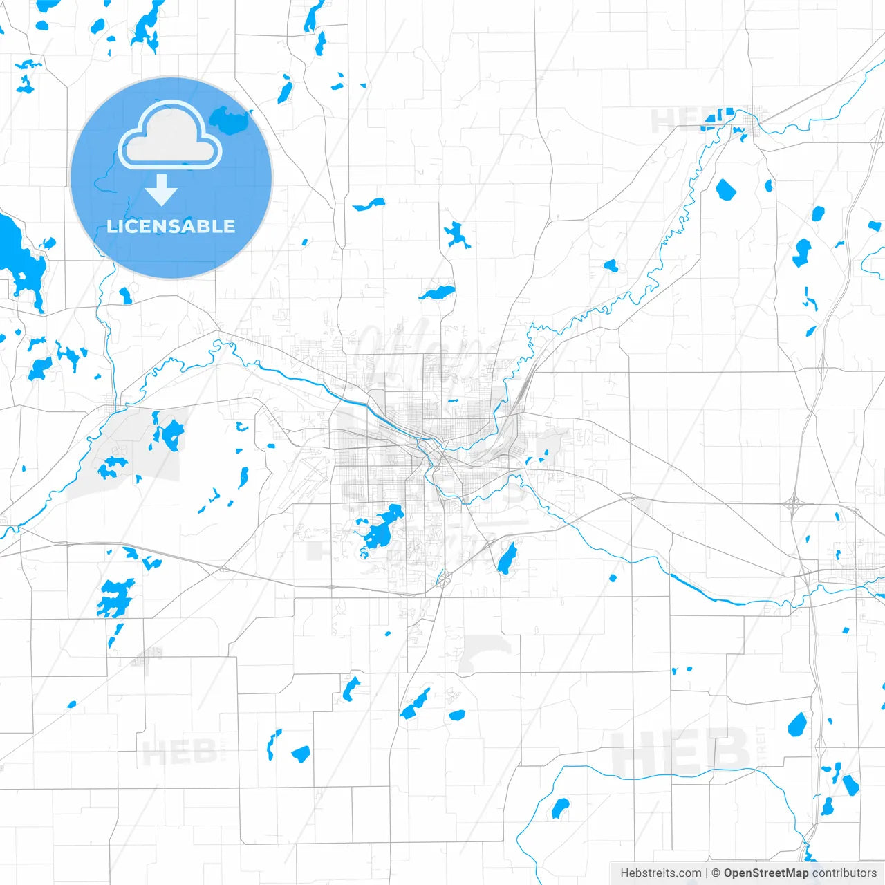 Rich detailed vector map of Battle Creek, Michigan, United States of America