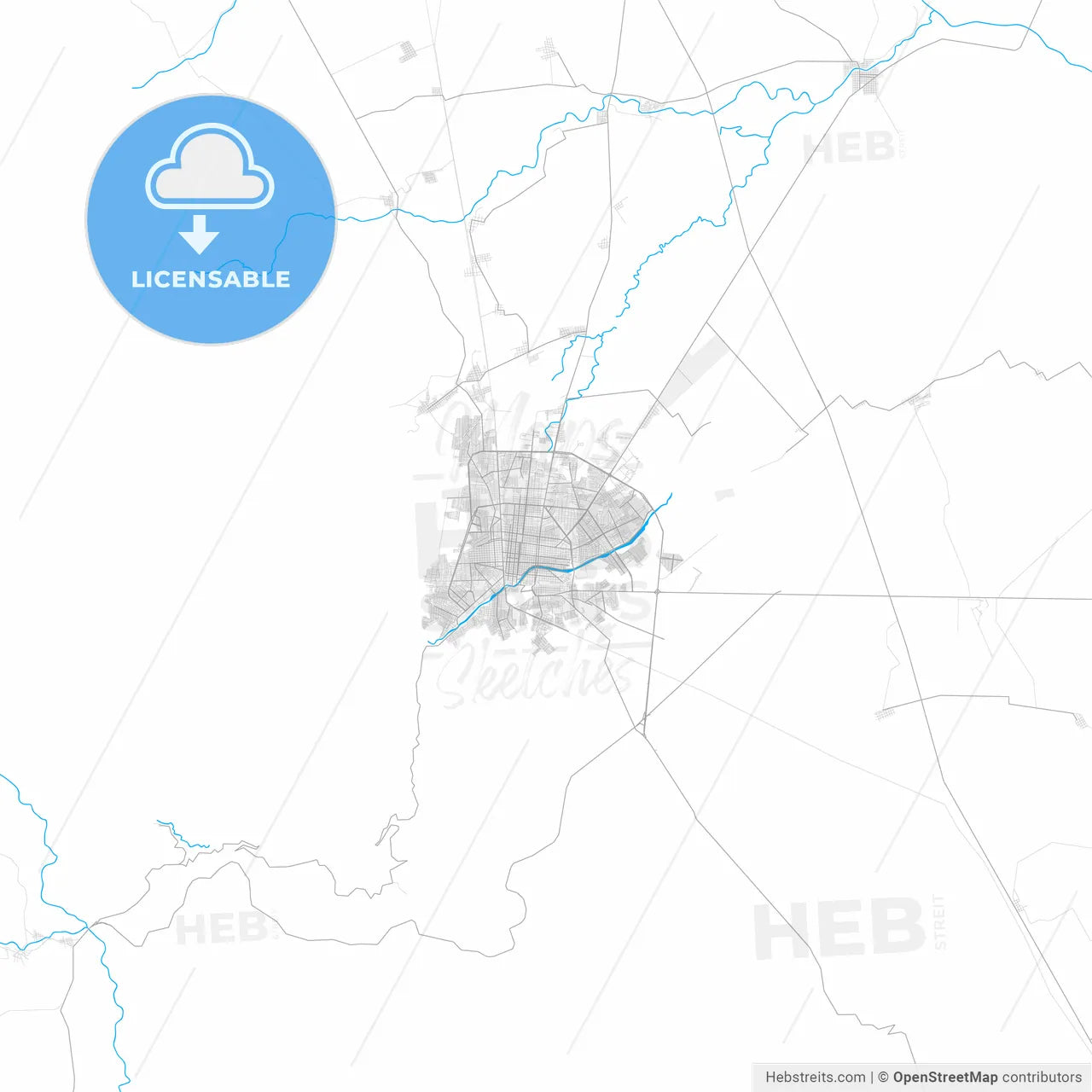 Rich detailed vector map of Ciudad Victoria, Tamaulipas, Mexico