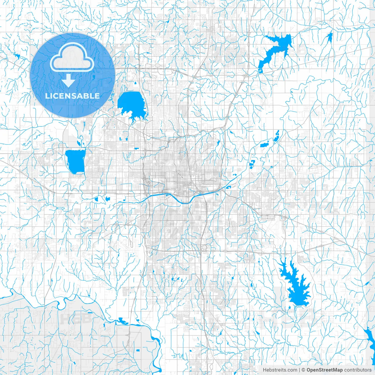 Rich detailed vector map of Oklahoma City, Oklahoma, U.S.A.