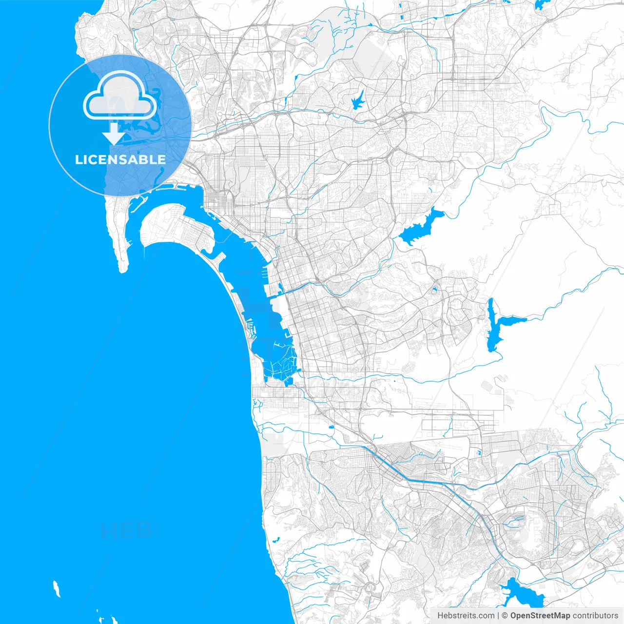 Rich detailed vector map of Chula Vista, California, U.S.A.