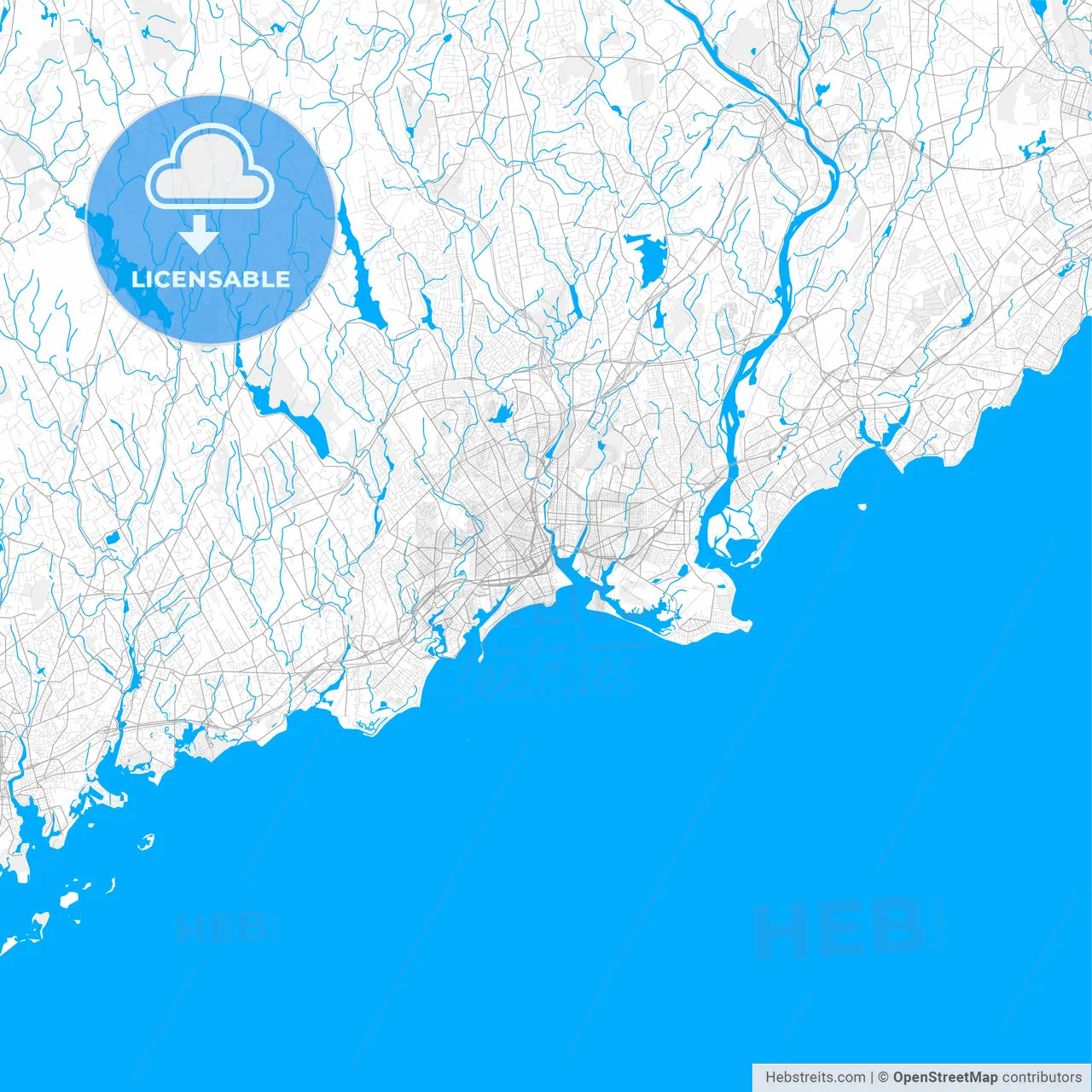 Rich detailed vector map of Bridgeport, Connecticut, USA