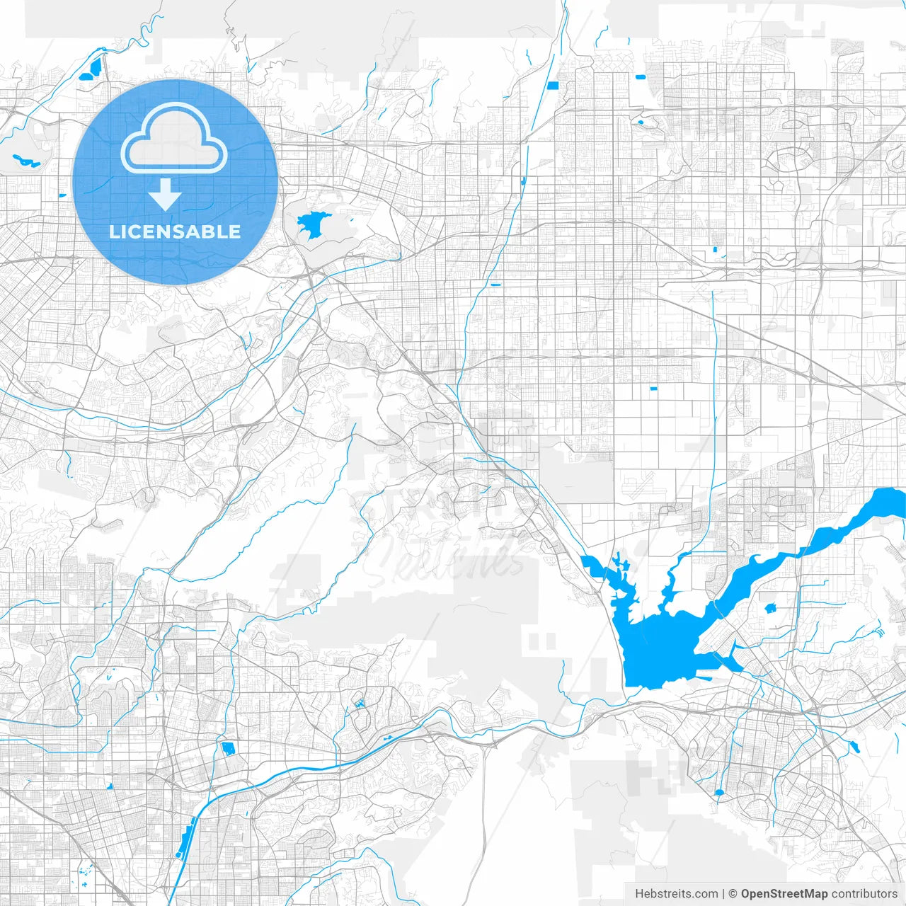 Rich detailed vector map of Chino Hills, California, USA