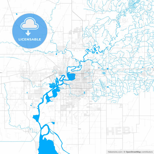 Rich detailed vector map of Lake Charles, Louisiana, USA