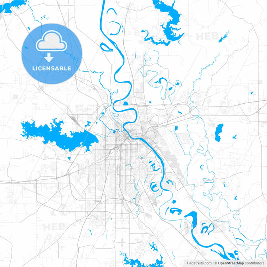Rich detailed vector map of Bossier City, Louisiana, USA